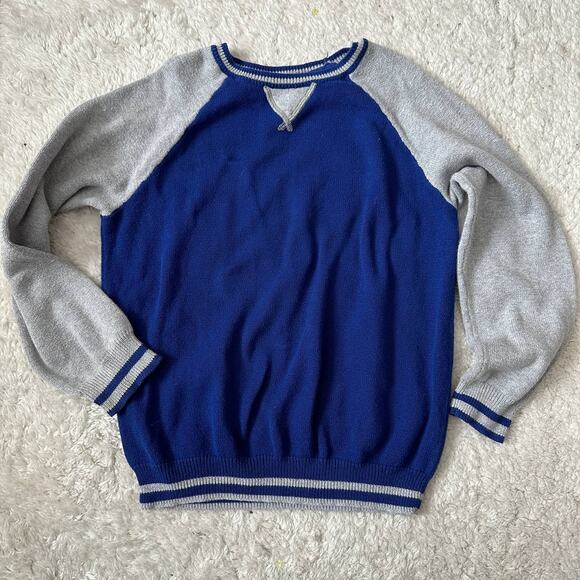 Gymboree Blue Gray Raglan Colorblock Cotton Sweater M 7 8 Boys - Picture 1 of 8